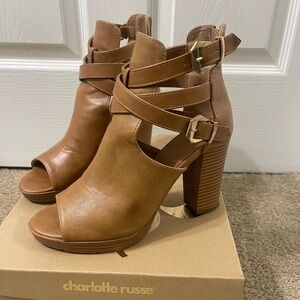 Charlotte Russe Tan Strappy Heeled Sandals